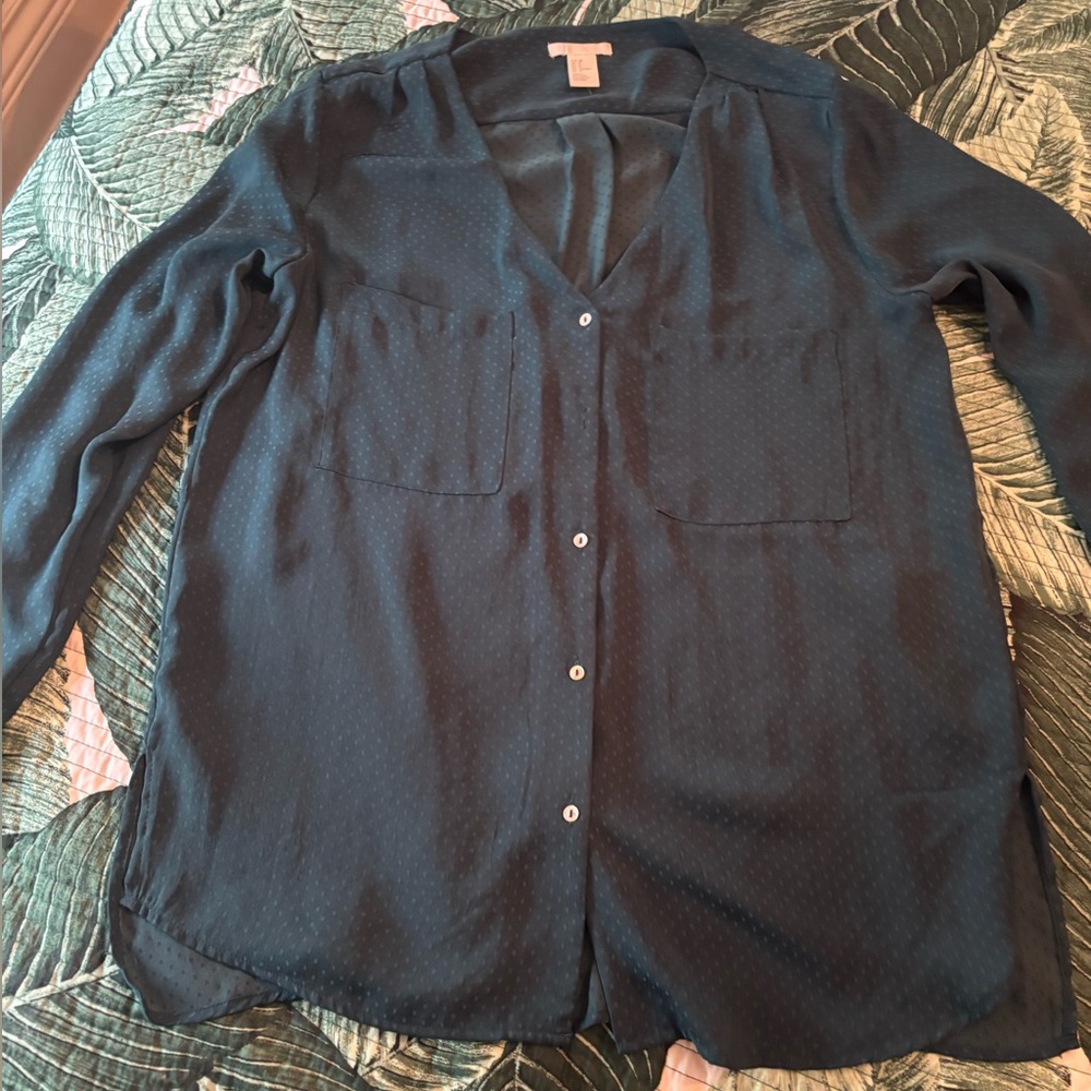 H&M Teal Patterned Blouse SZ 8